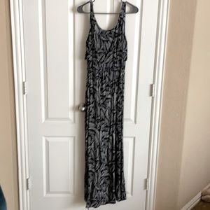Black dress with white leaves print Maxi dress